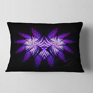 Imagem de Designart Roxo brilhante em flor fractal preta abstrata sala de estar, sofá, almofada de alta qualidade + capa de almofada impressa em ambos os lados 30,5 x 50,8 cm