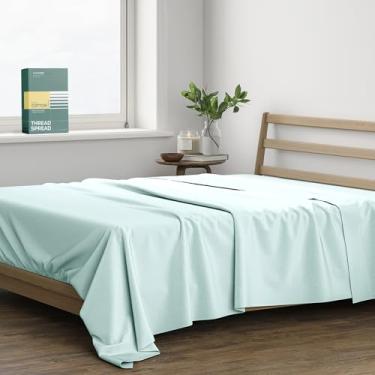 Imagem de THREAD SPREAD Lençol de cima 100% algodão orgânico percal tamanho solteiro - 1 lençol de cima, espuma do mar - roupa de cama nítida, fresca e forte, lençóis de cima para quem dorme quente, lençóis de