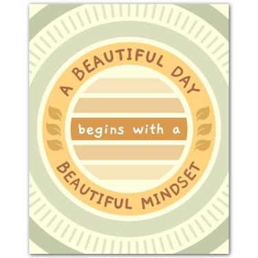 Imagem de ZUKIY Beautiful Day with Beautiful Mindset - Pôster de citação inspiradora - Arte de parede sem moldura 20 x 25 cm para escritório, quarto, sala de aula, academia em casa - Impressões motivacionais