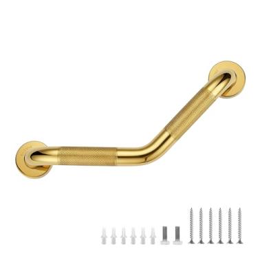 Imagem de Barras de apoio para banheiras e chuveiros - Barra de apoio angular de 3,5 x 40,6 cm para idosos serrilhada para deficientes de aço inoxidável para parede (ouro, 1 pacote)