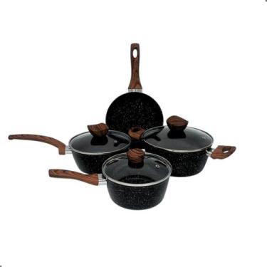 Imagem de Jogo de Panela Indução Antiaderente 7 Peças Aluminio Stone Preto Madei