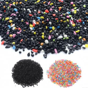 Imagem de SiliFine Cascalho de aquário de 5 kg para aquário de peixes, pequenas pedras de rio para decoração de jardim, pedras decorativas para vaso, aquários e jardim, paisagismo, preto e colorido