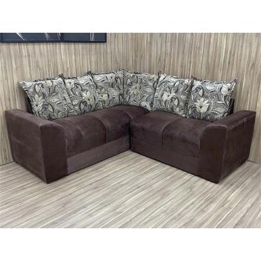 Imagem de Sofá de Canto Belo 5 Lugares Suede Marrom/Floral 603/425 - Casa Mobila