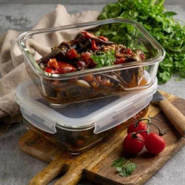 Imagem de Kit 7 Pote de Vidro Hermética 640ml Marmita Tampa 4 Travas - Casa Lind