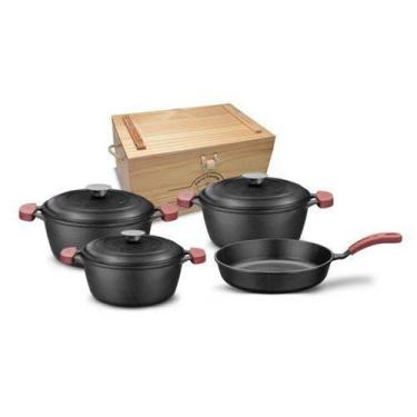 Imagem de Conjunto de Panelas de Ferro Fundido  com Frigideira 4 pçs com Tampa d