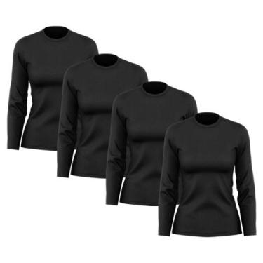 Imagem de Kit 4 Camisetas Feminina Manga Longa Dry Fit Básica Lisa Proteção Sola