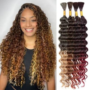 Imagem de Cabelo trançado para tranças boho 135 g cabelo ondulado profundo a granel para trançar sem nós 4 mechas de extensões de cabelo trançado falso molhado e ondulado em massa boêmio (T27/T30/T350/TBUG 50,8