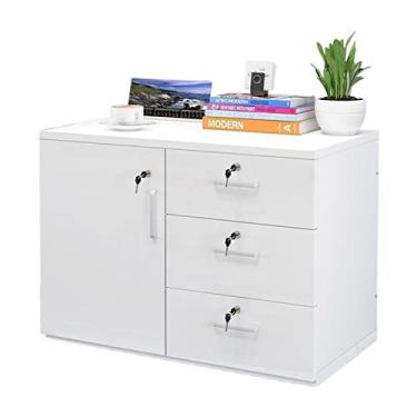 Imagem de Armário de arquivo para escritório doméstico armário de arquivo de madeira engrossado armário de armazenamento móvel para armário/escritório 3 gavetas com armário de arquivo de porta armazenamento