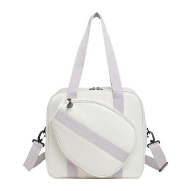 Imagem de Zxpjkyu Bolsa de Pickleball Bolsa de Ombro Esportiva Bolsa de Fitness Feminina Bolsa de Tecido Oxford Leve E Portátil Adequada para Treinamento E Passeios, Branco