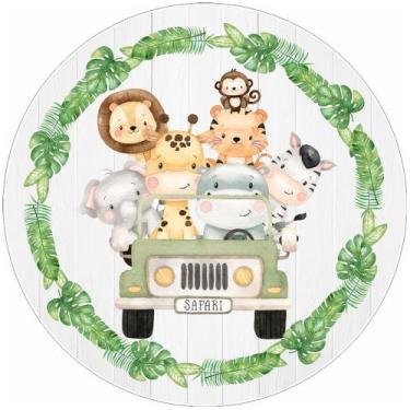 Imagem de Painel de Tecido Sublimado Redondo Safari Animais Baby Fundo Madeira C