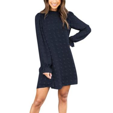 Imagem de Vestido FAMITION, manga comprida, chiffon, mini azul marinho, feminino