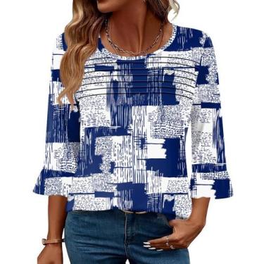 Imagem de Camiseta feminina Blingfit, tamanho grande, gola redonda, manga 3/4, 2