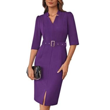 Imagem de Vestido de trabalho GRACE KARIN com decote em V, manga 3/4, Bodycon XX