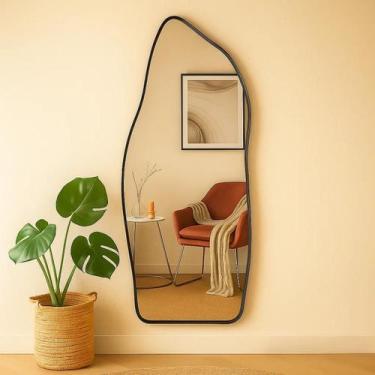 Imagem de Espelho 110x50cm Moldura Alumínio  Decorativo para Sala, Banheiro ou Q