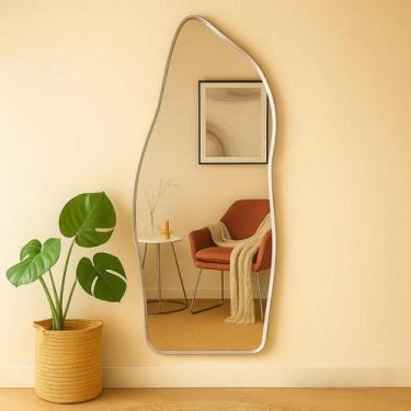 Imagem de Espelho 110x50cm Moldura Alumínio  Decorativo para Sala, Banheiro ou Q