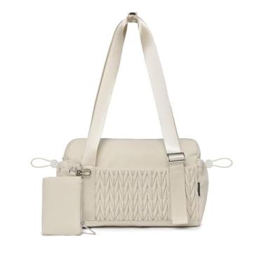 Imagem de Pequena bolsa de ginástica feminina acolchoada com compartimento molhado e bolsa de moedas, linda bolsa de viagem para meninas, treino, esportes, viagens, Bege