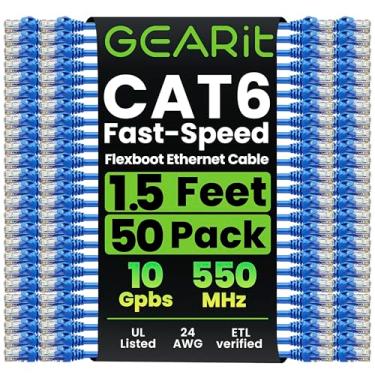 Imagem de GearIT Pacote com 50 cabos de rede Cat6 4,5 m/45,7 cm Cat 6 cabo Ethernet flexível sem encaixe flexível e aba macia - Série Preimum - Azul
