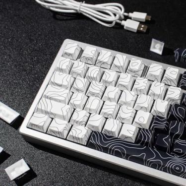 Imagem de Conjunto de 131 teclas topográficas personalizadas PBT Dye Sub perfil cereja preto branco conjunto adequado para 60% 65% 75% 95% teclado mecânico Cherry Mx Switches teclado mecânico