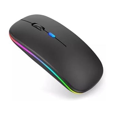 Imagem de Mouse Sem Fio Wireless Recarregável Ergonômico Óptico LED RGB Colorido Bluetooth USB 2.4 Ghz 1600Dpi Notebook Computador Design Moderno Ultra Slim Preto