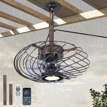 Imagem de REDSTAR Ventiladores De Teto Para Áreas Externas De 15" Com Luzes E Controle Remoto, Ventilador De Teto Com Gaiola À Prova D'Água Com Luz Led De 3 Cores, Ventilador Portátil Suspenso Para Gazebo Com
