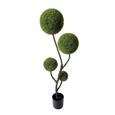 Imagem de Árvore topiária artificial com vaso de grama, design removível para tronco de madeira natural, vegetação sintética realista, plantas decorativas para varanda frontal de Natal (150 cm)