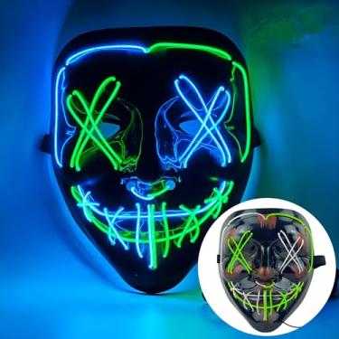 Imagem de SHANJIA Máscara de Halloween, máscara iluminada, crânio assustador com iluminação LED para festival de Halloween, cosplay, baile de máscaras, festa de carnaval (estilo 13)