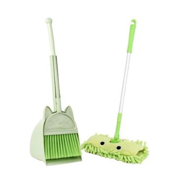 Imagem de Dynwave Conjunto de mini vassoura e pá de lixo para crianças, conjunto de limpeza infantil, brinquedo de casinha de brinquedo, brincadeira de faz de conta, Verde