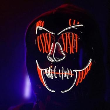 Imagem de SHANJIA Máscara de Halloween, máscara iluminada, crânio assustador com iluminação LED para festival de Halloween, cosplay, baile de máscaras, festa de carnaval (estilo 7)