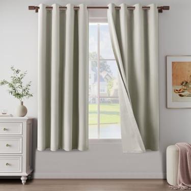 Imagem de Cortinas texturizadas de linho 100% blackout para sala de estar, quarto, cortinas leves com ilhós, proteção total de privacidade, linho natural, 132 cm L x 183 cm C, 2 painéis