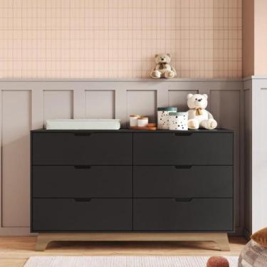 Imagem de Cômoda para Quarto Infantil 6 Gavetas 100% Mdf Alice Preto/Freijó - FD