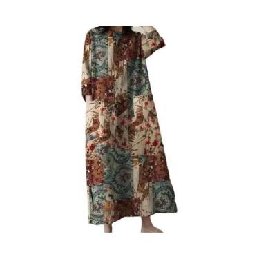 Imagem de Vestido Feminino Estilo Retrô Coreano Japonês Em Algodão E Linho Estam