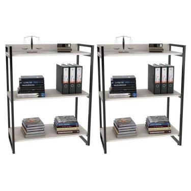 Imagem de Kit 2 Estantes Livreiro Multi 80cm 3 Prateleiras Snow