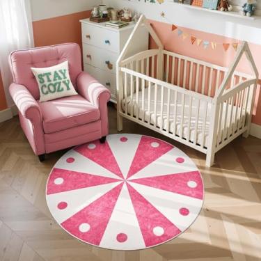 Imagem de jinchan Tapete redondo de 1,5 m rosa choque, lavável, divertido, fofo, tapete antiderrapante, círculo, divertido, macio, aconchegante, discreto, carrossel divertido, para crianças, adolescentes