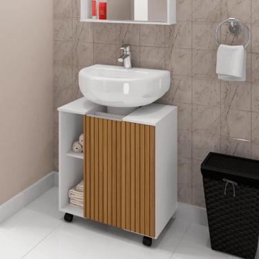 Imagem de Gabinete Para Banheiro Lisboa Com Porta E 6 Nichos Branco-ripado