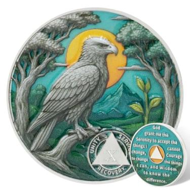 Imagem de Leafence Moeda Águia AA Sobriedade Alcoólicos Anônimos Recovery Coin Serenity Prayer AA Chips and Medalhões Sober Token Sobriety Recovery Coins Gifts (Moeda Sobriedade Águia Voando, 10 Anos)
