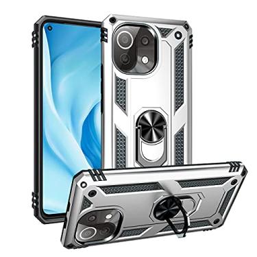 Imagem de SORAKA Capa para Xiaomi Mi 11 Lite 5G com suporte de anel invisível e placa de metal para montagem magnética em carro Capa rígida para PC Capa Xiaomi Mi 11 Lite 5G Capa