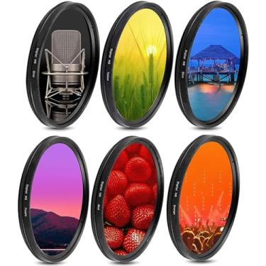 Imagem de eDealz Kit de filtro de lentes coloridas graduadas de 49 mm, 6 peças, com laranja, amarelo, azul, roxo, vermelho, cinza, cores com estojo de viagem, grau profissional para lentes Canon Nikon Sony