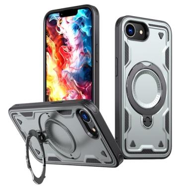 Imagem de SORAKA Capa para iPhone 16e com suporte de anel compatível com folha de ferro MagSafe, capa robusta com absorção de choque, proteção contra quedas de grau militar cinza