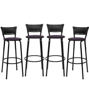 Imagem de Kit Com 4 Banquetas Altas Para BalcãO, Estilo Americano Com Assento De Junco Natural, Para Cozinha, Bar E áRea Gourmet(MARROM)