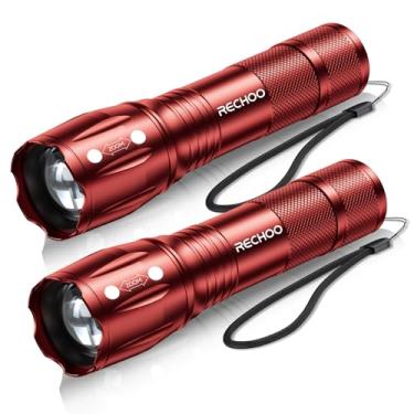 Imagem de RECHOO Lanterna LED vermelha, pacote com 2 lanternas táticas, lúmens altos com 3 modos, lanterna pequena de bolso, lanternas impermeáveis com zoom para emergência doméstica, essenciais para