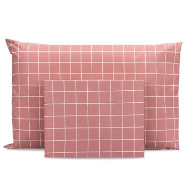 Imagem de Lençol Solteiro 2 pçs c/Ponto Palito Percal Estampado 180 fios (Geométrico Rosê)