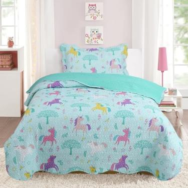 Imagem de Kit Colcha Infantil Cobre Leito 2 Peças, Matelassê Ultrassônico 160x240cm Personagens Divertidos Menina/Menino (UNICORNIO)