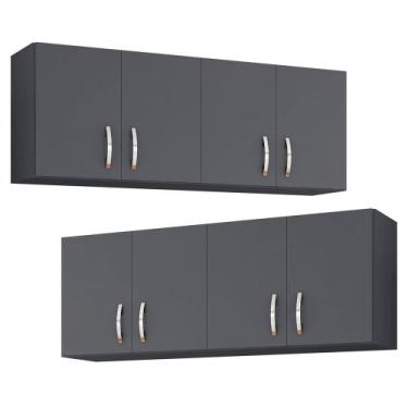 Imagem de Kit 02 Armários Aéreo de Parede Cozinha 150cm 4 Portas Cinza Escuro - 