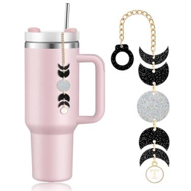 Imagem de QILMILY Topo de copo Moon Stanley, acessório decorativo para copos (lua prateada, R)