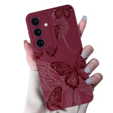 Imagem de Finyosee Compatível com Samsung Galaxy S24, design de estampa de borboleta fofa, capa protetora feminina fina de silicone macio à prova de choque para mulheres e meninas - vinho tinto