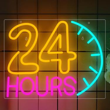 Imagem de Neonawall 24 Hours Open Business Neon Sign Light Up Letters Led Sign for Wall Decor Door Signs Led Decorative Night Signs Decorations Supplies Gift for Grand Opening Shop Supermarket Bar Club