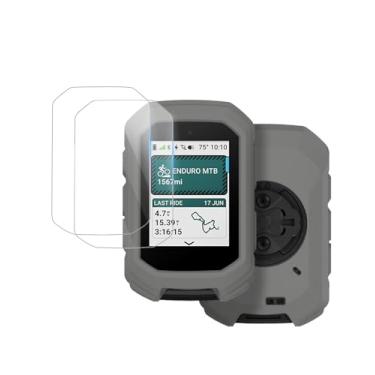 Imagem de Capa para computador Garmin Edge MTB GPS Bike - Capa de silicone com 2 películas de vidro temperado, antiarranhões, à prova de choque e transparente, cobertura total de alta definição (cinza)