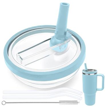 Imagem de Tampa de canudo flip compatível com Stanley Cup 850 g, tampa de substituição à prova de vazamento livre de BPA adequada para copo Stanley Quencher de 850 g, à prova de derramamento, 2 canudos, 1