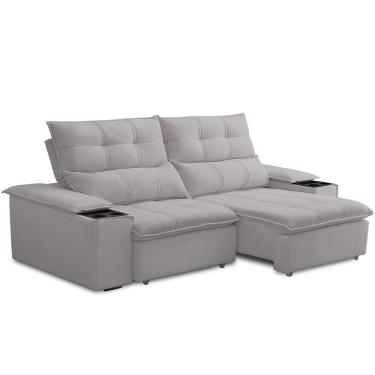 Imagem de Sofá Retrátil Reclinável Para Sala de Estar Living 210cm Ártico F04 Veludo Cinza - Lyam Decor
