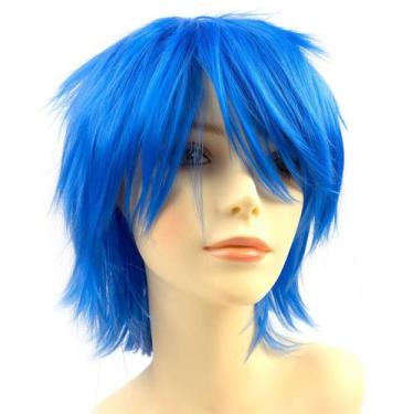 Imagem de Peruca Modernfairy Anime Halloween azul sintético de cabelo curto - Mo